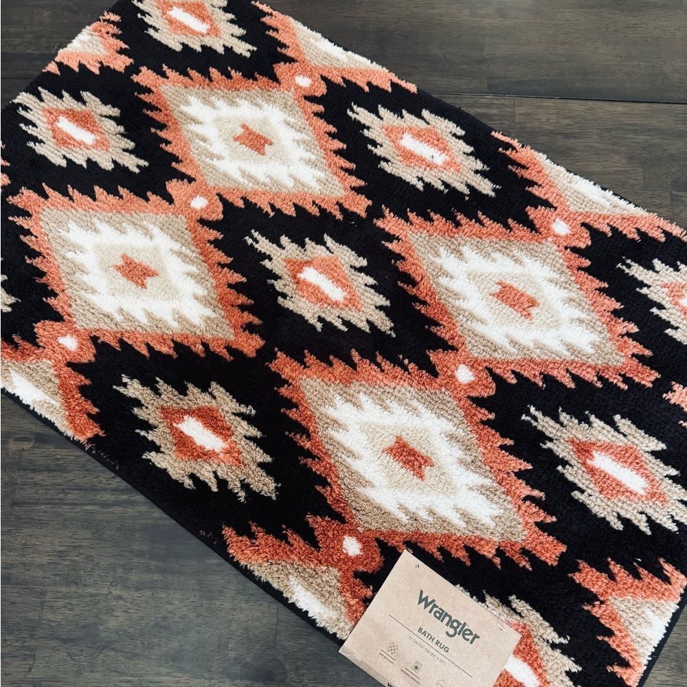 Wrangler Western Aztec Southwest Rust Orange Tribal Design Bath Rug Floor Mat